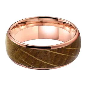 Dome Rose Gold & Whiskey Oak Barrel Tungsten Ring (8mm)