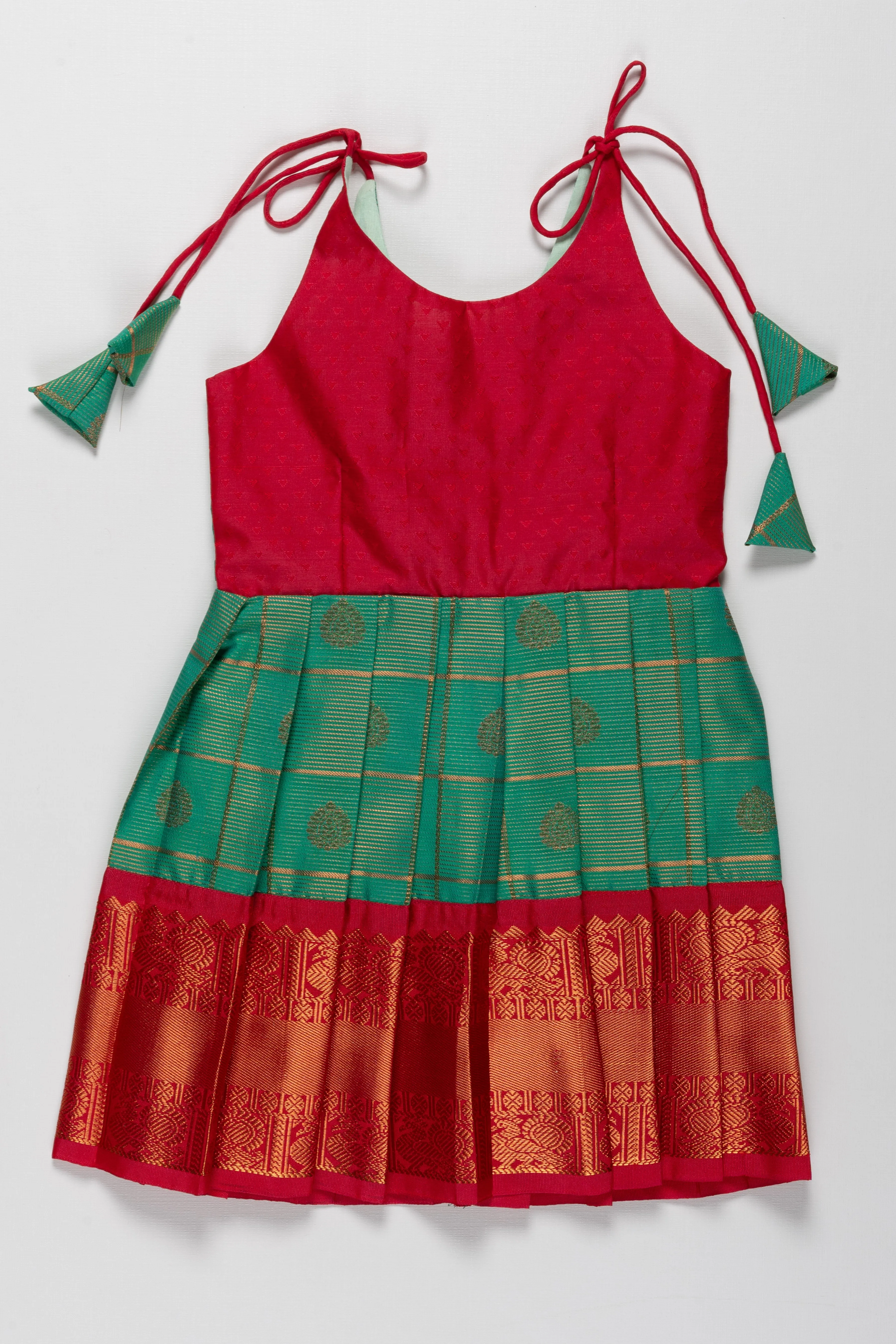 Elegant Silk and Pattu Tie-Up Frocks for Girls - Perfect for Annaprasana & Temple Ceremonies