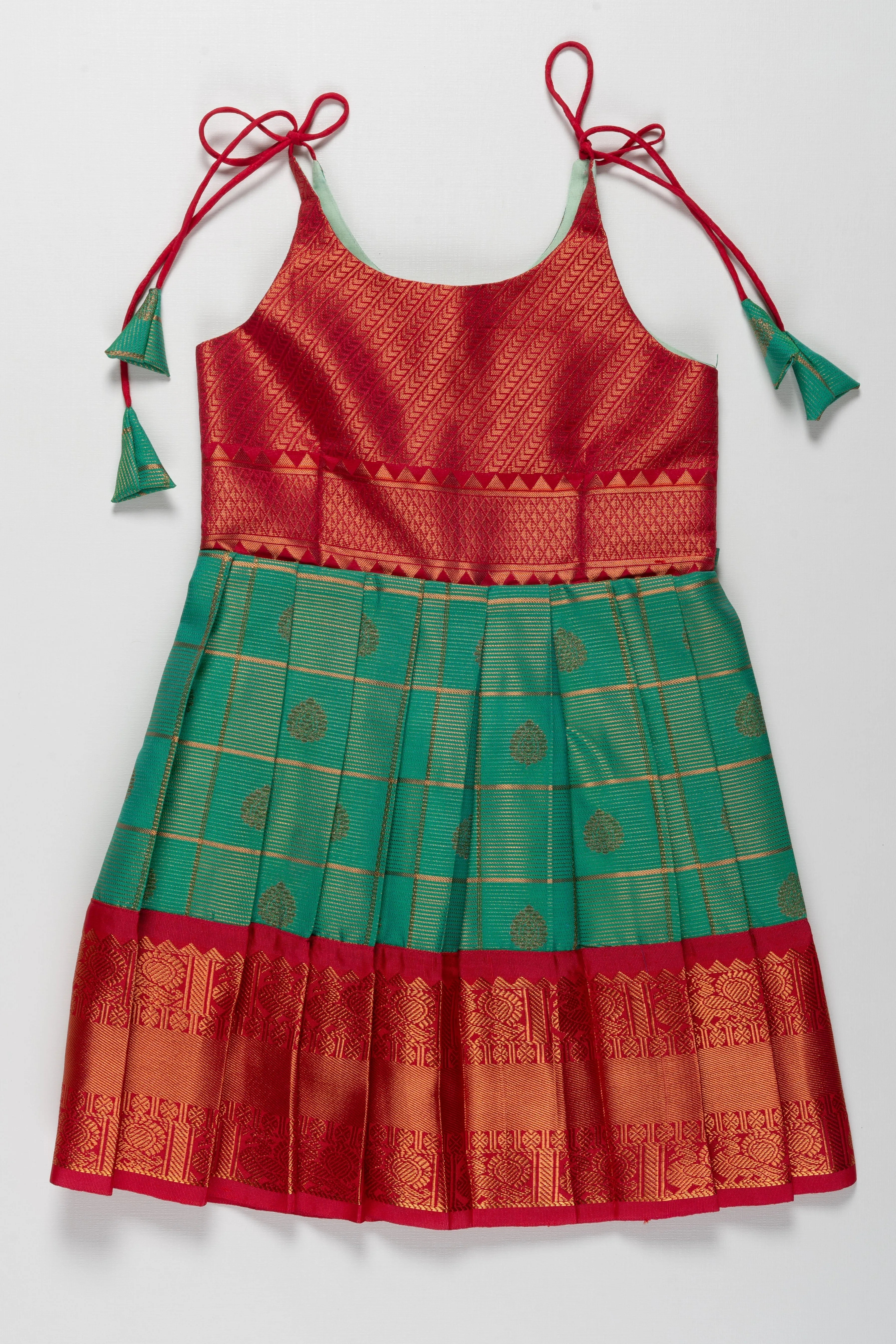 Elegant Silk and Pattu Tie-Up Frocks for Girls - Perfect for Annaprasana & Temple Ceremonies