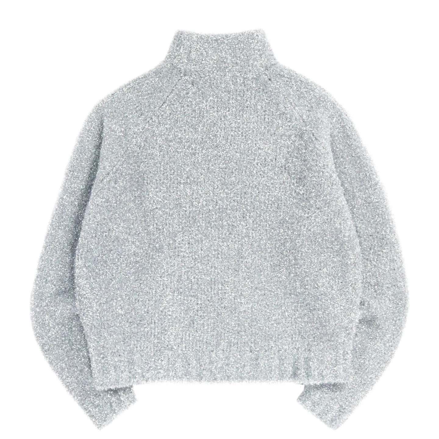 ERL OPEN NECK GLITTER KNIT RAGLAN PULLOVER SILVER