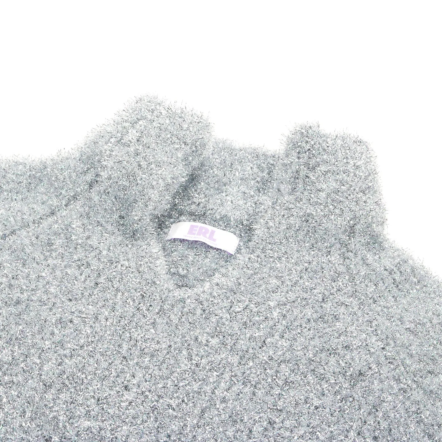 ERL OPEN NECK GLITTER KNIT RAGLAN PULLOVER SILVER