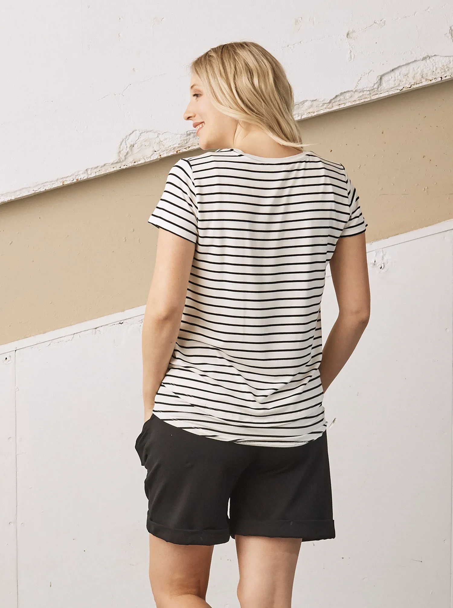 Essential Maternity & Nursing Bamboo Tee - Black & White Stripe