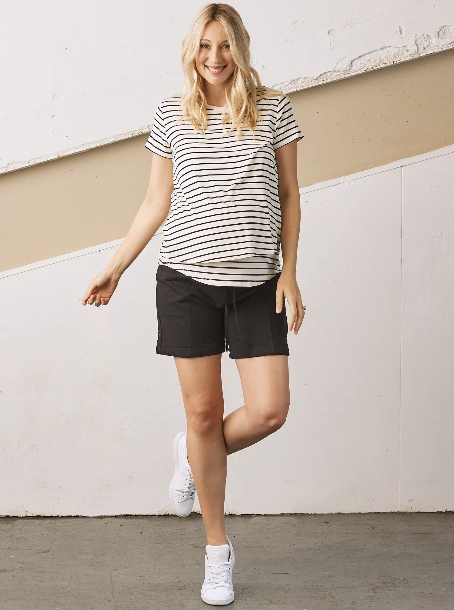 Essential Maternity & Nursing Bamboo Tee - Black & White Stripe