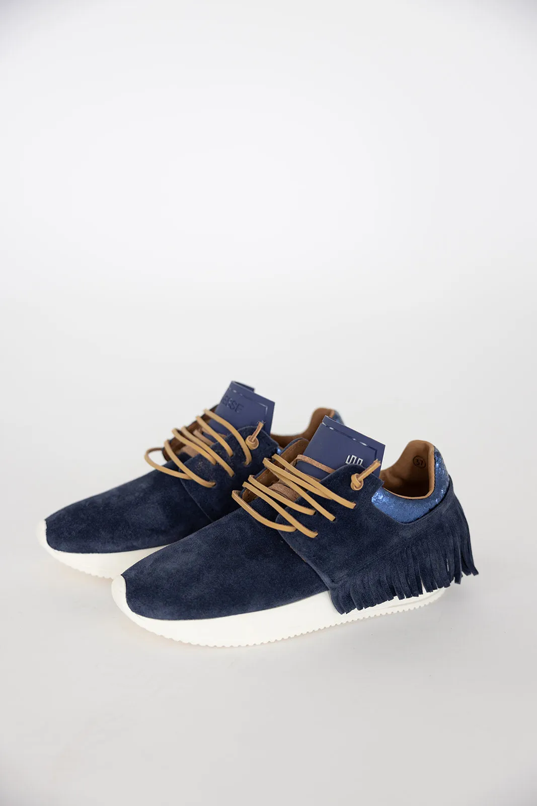 Esseutesse Suede Fringe Sneaker - Navy