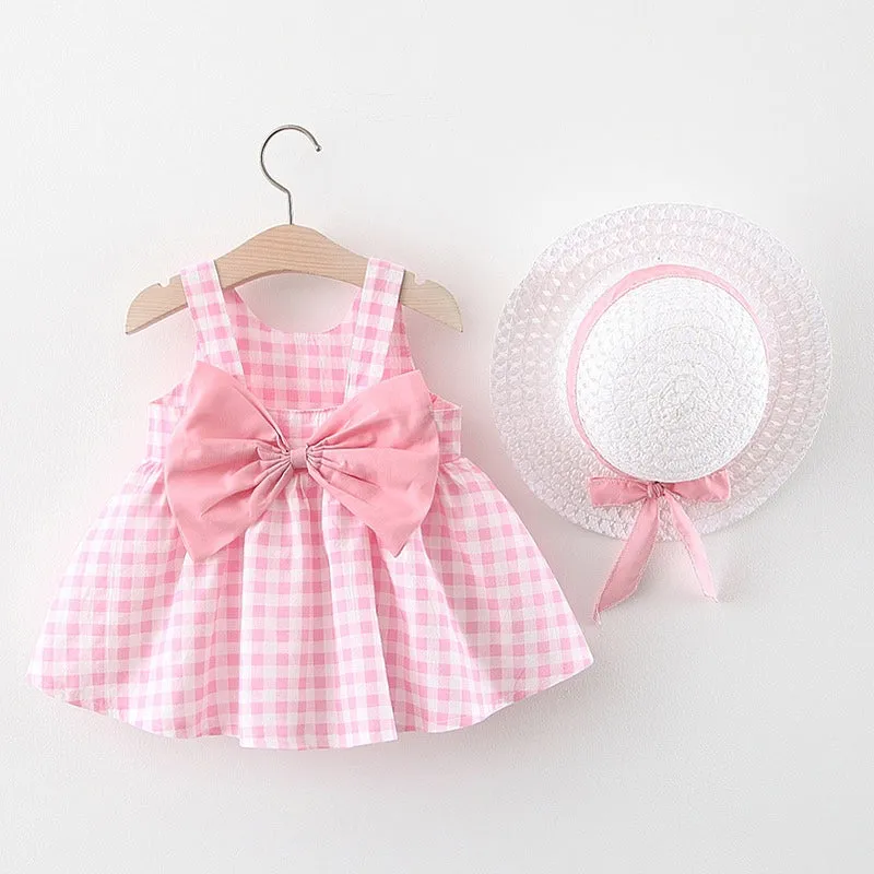 Girls Big Bow Print Dress   Hat Set