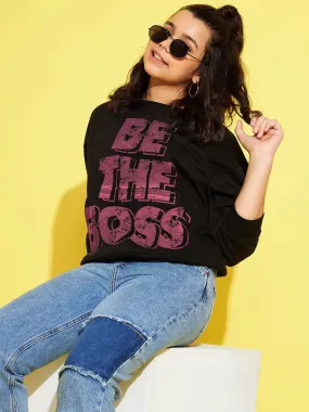 Girls Black Fleece BOSS Drop Shoulder Sweatshirt