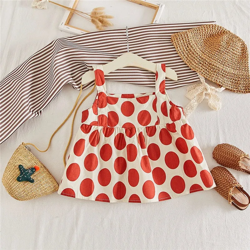 Girls Large Polka Dot Vintage Look 2 Pcs Set