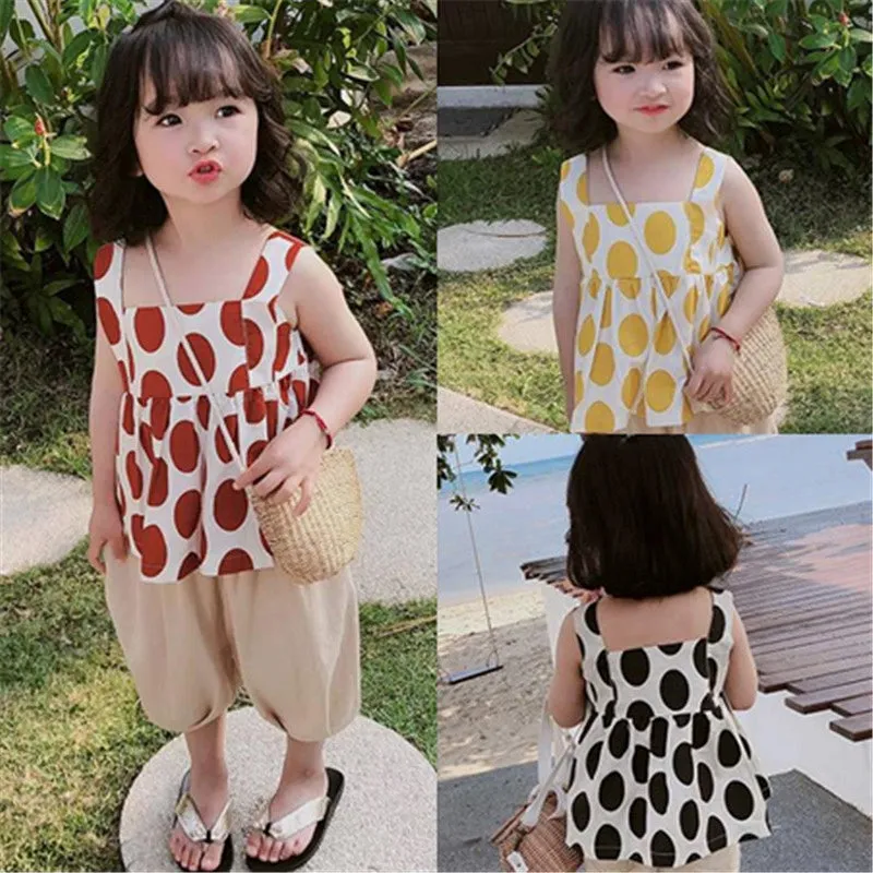 Girls Large Polka Dot Vintage Look 2 Pcs Set