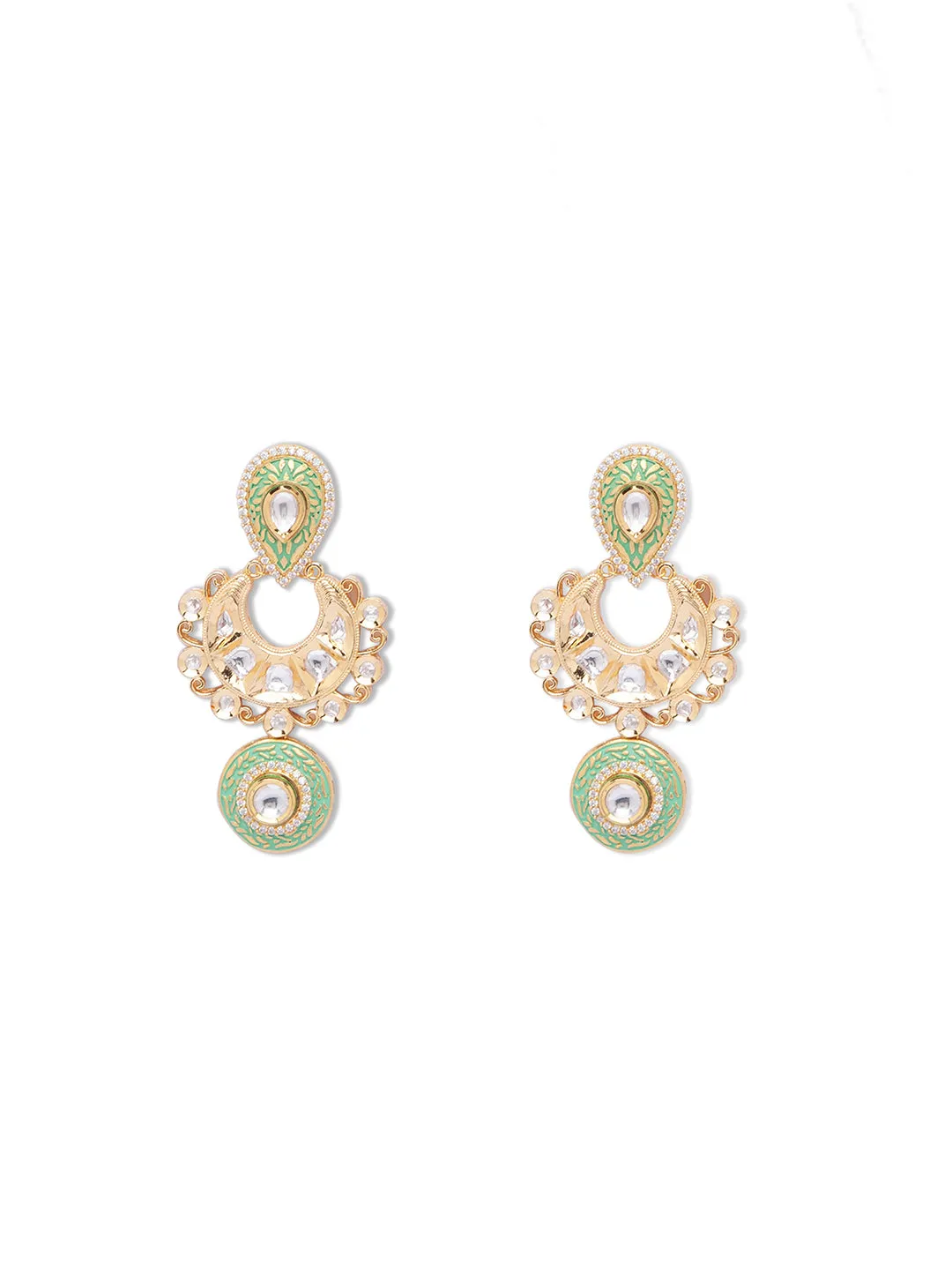 Green Gold Tone Kundan Meenakari Earrings