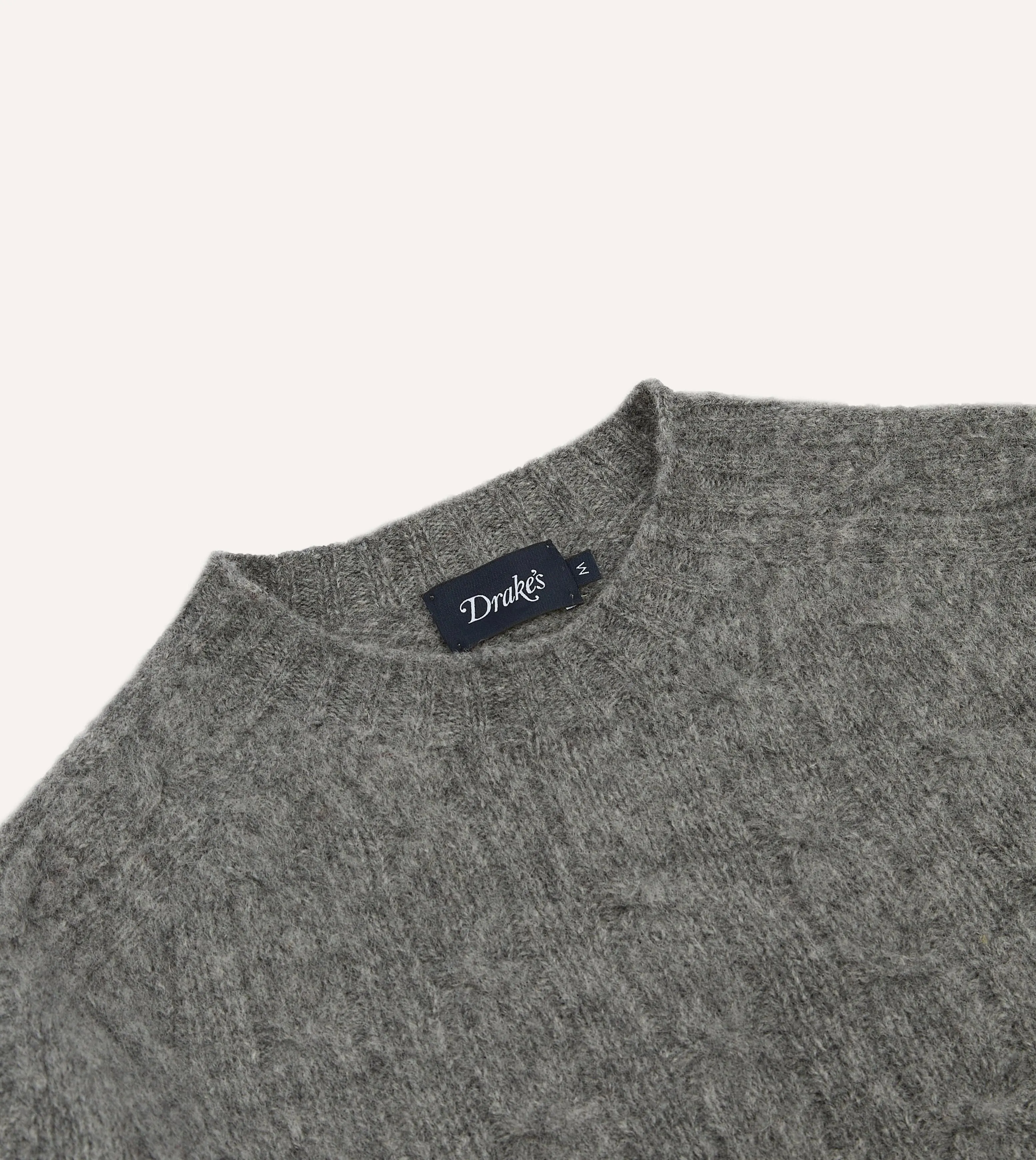 Grey Brushed Shetland Cable Knit Crew Neck Jumper