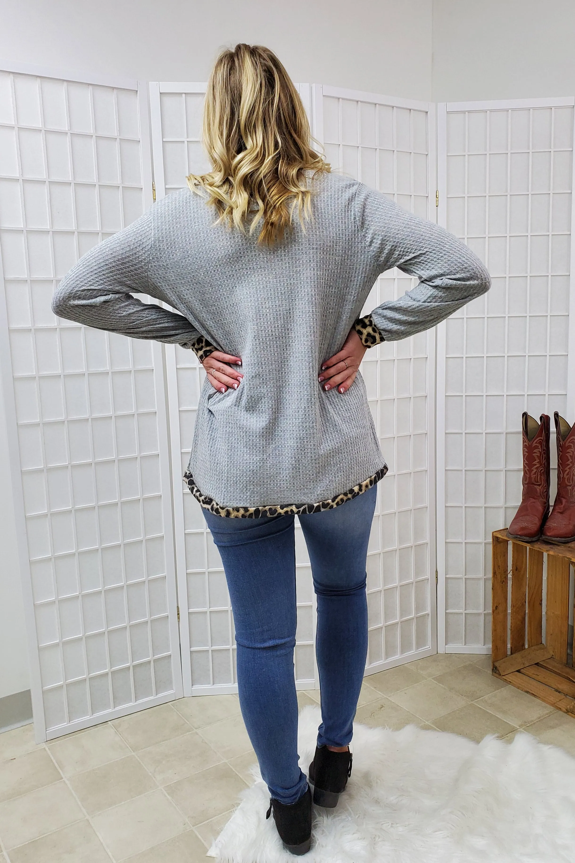 Harlow Leopard Gray Waffle Top