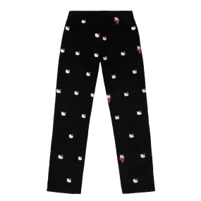 HELLO KITTY EMBROIDERED CORDUROY PANTS (BLACK)