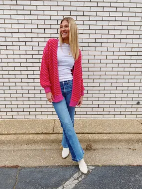 HOT PINK AND RED CHESHIRE CHEVRON EYELASH CARDIGAN