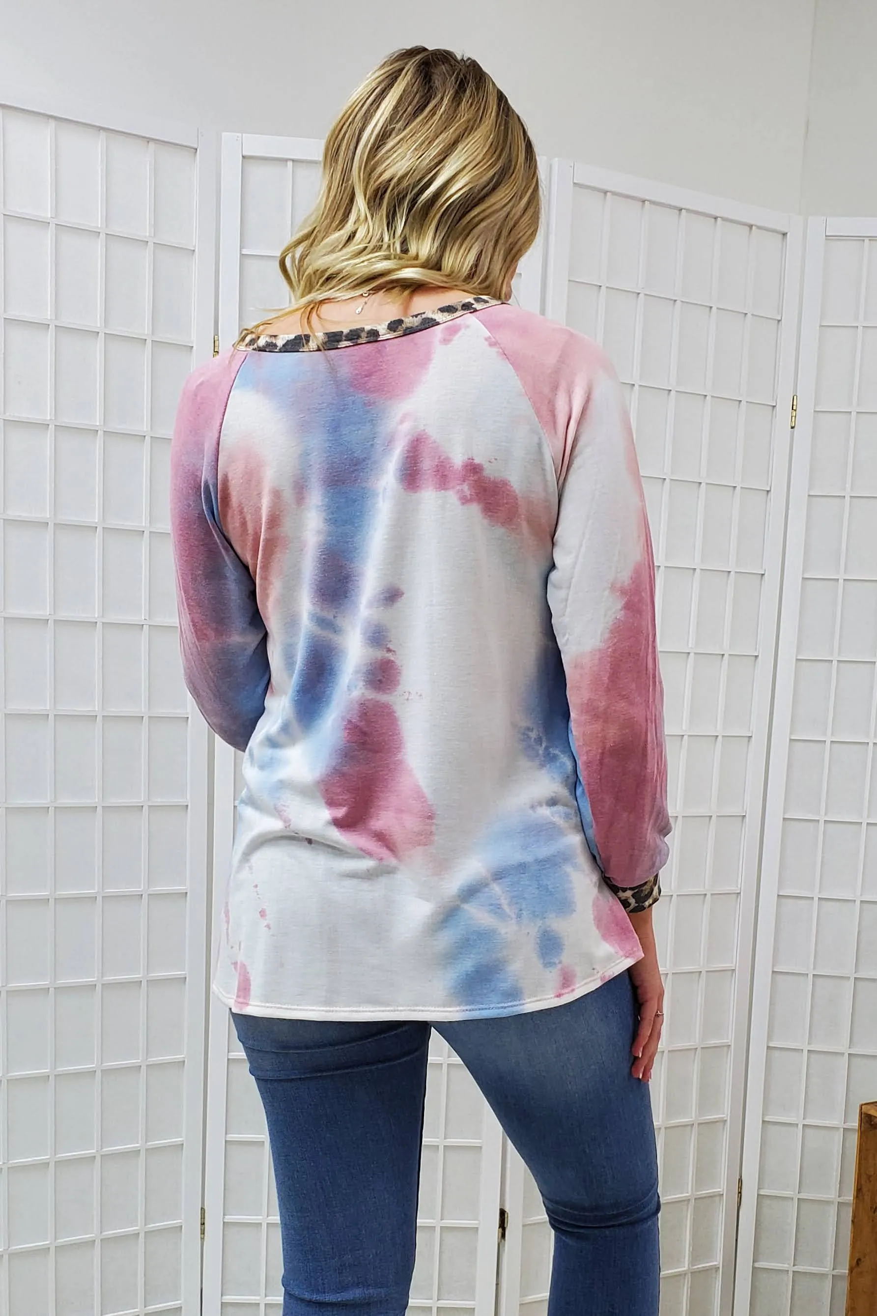 Indy Leopard Trim Tie Dye Top