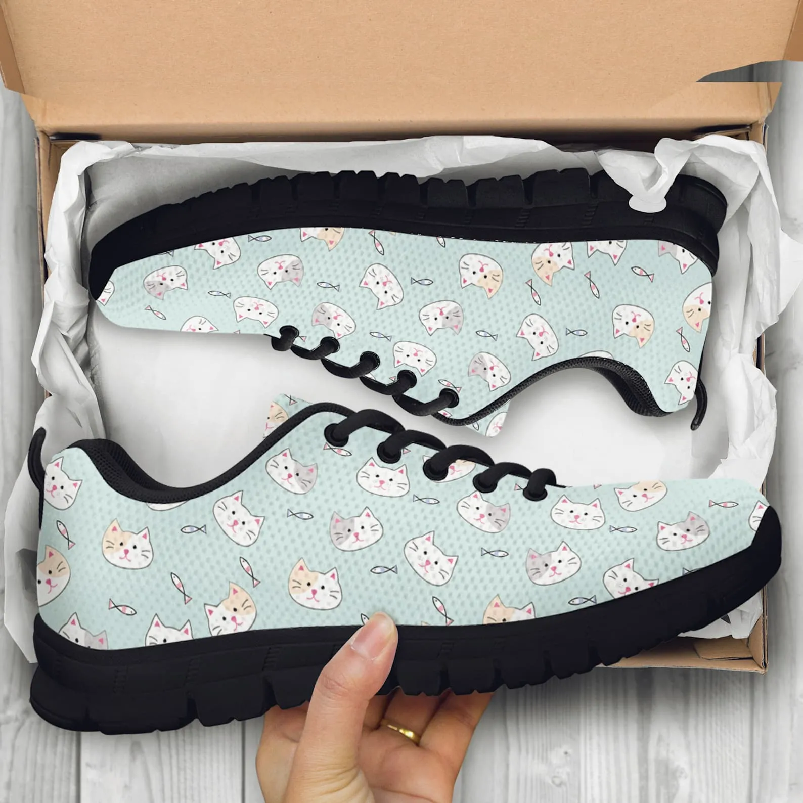 Kawaii Cat Shoes Cat Printed Sneakers Pastel Color Running Shoes Cat Owner Gifts Clothing for Womens Mens Kids Adults