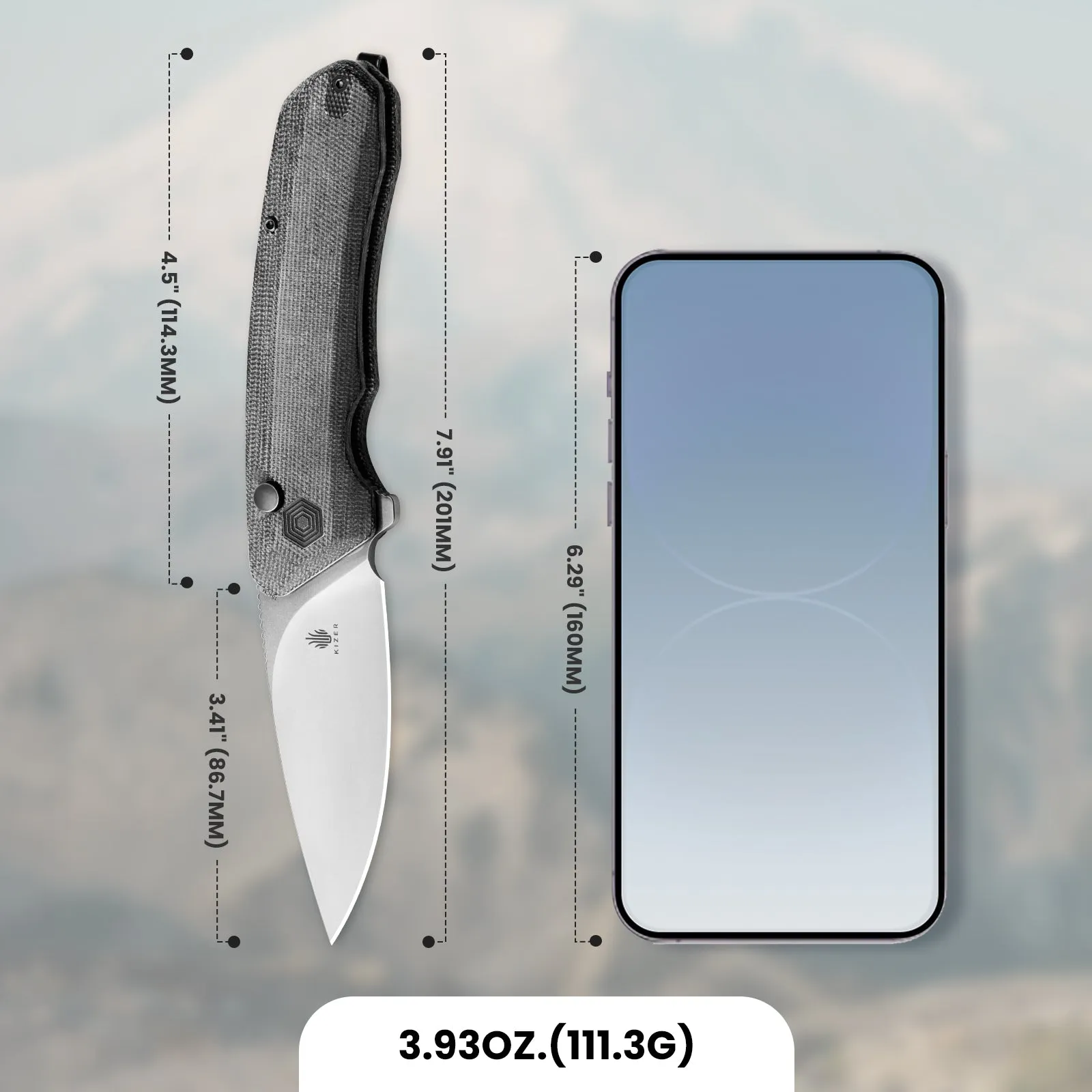 Kizer Invictus 154CM Blade Button Lock Micarta Handle V3602C1 (3.41 Stonewashed)