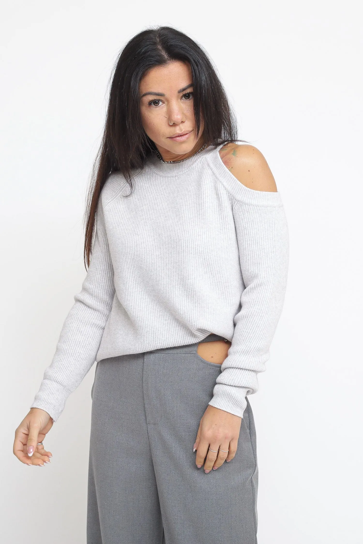 Knitwear Buco Spalla - Grigio