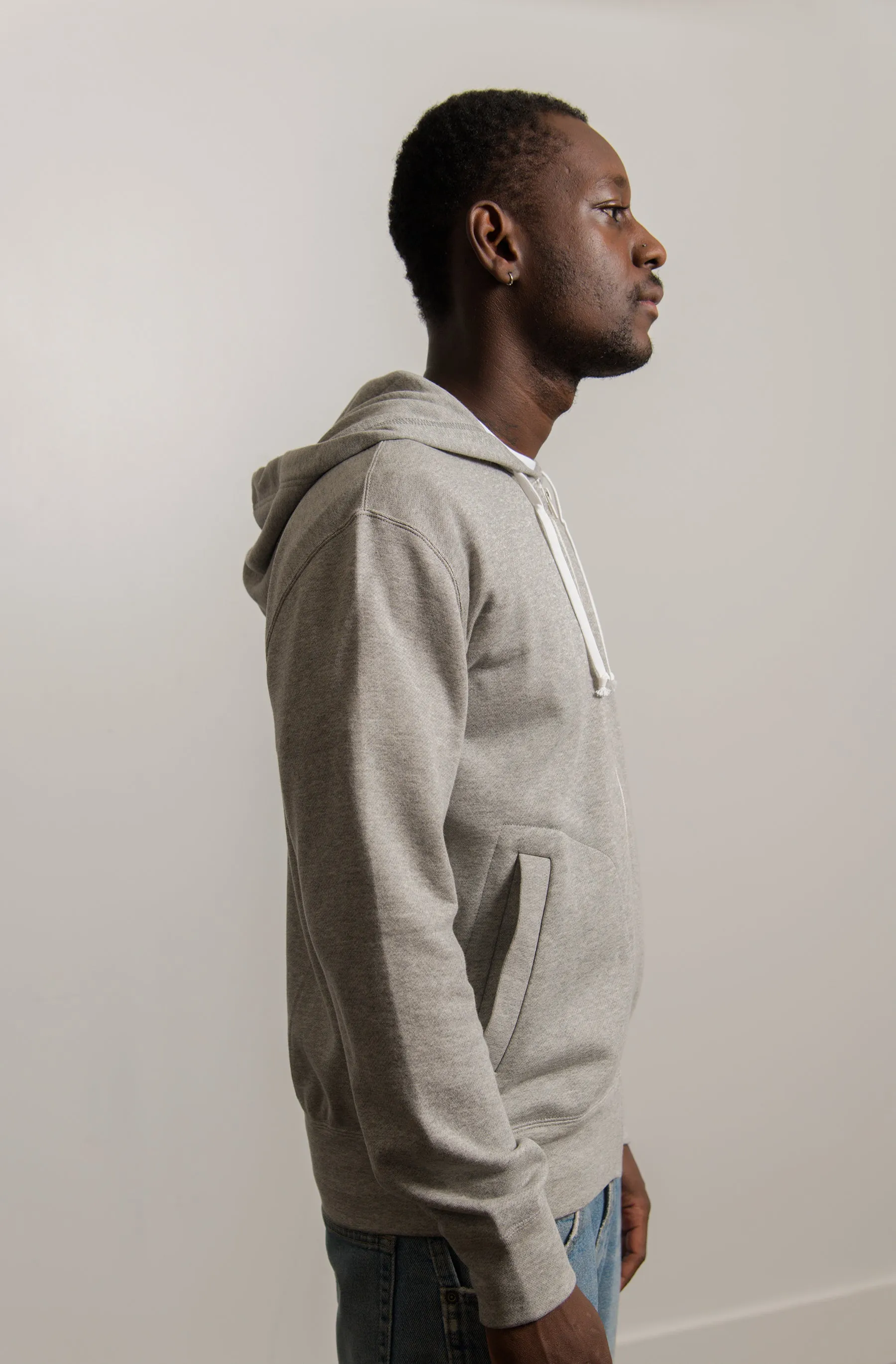 Layered Double Emblem Zip Hoodie Grey/Black T302