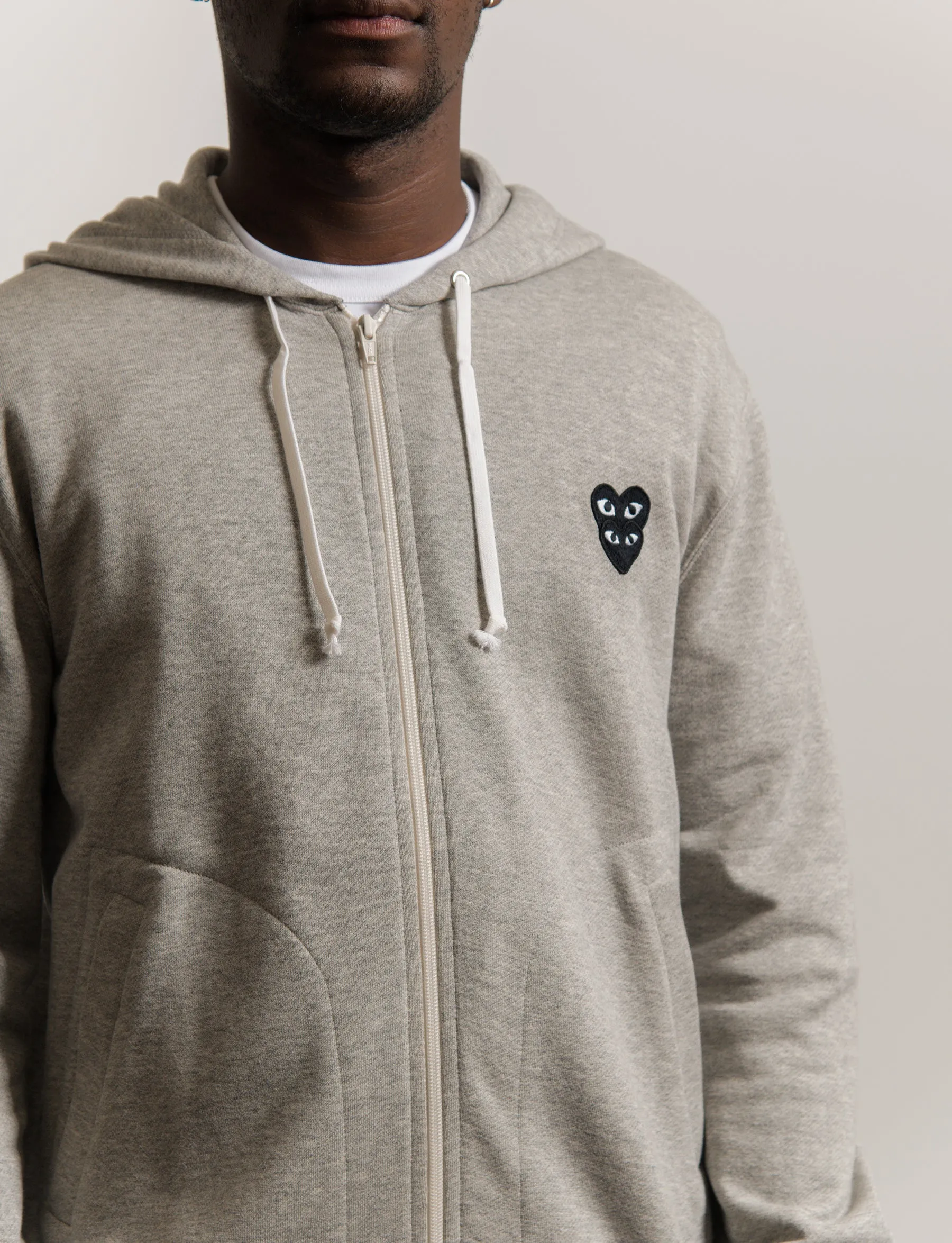 Layered Double Emblem Zip Hoodie Grey/Black T302