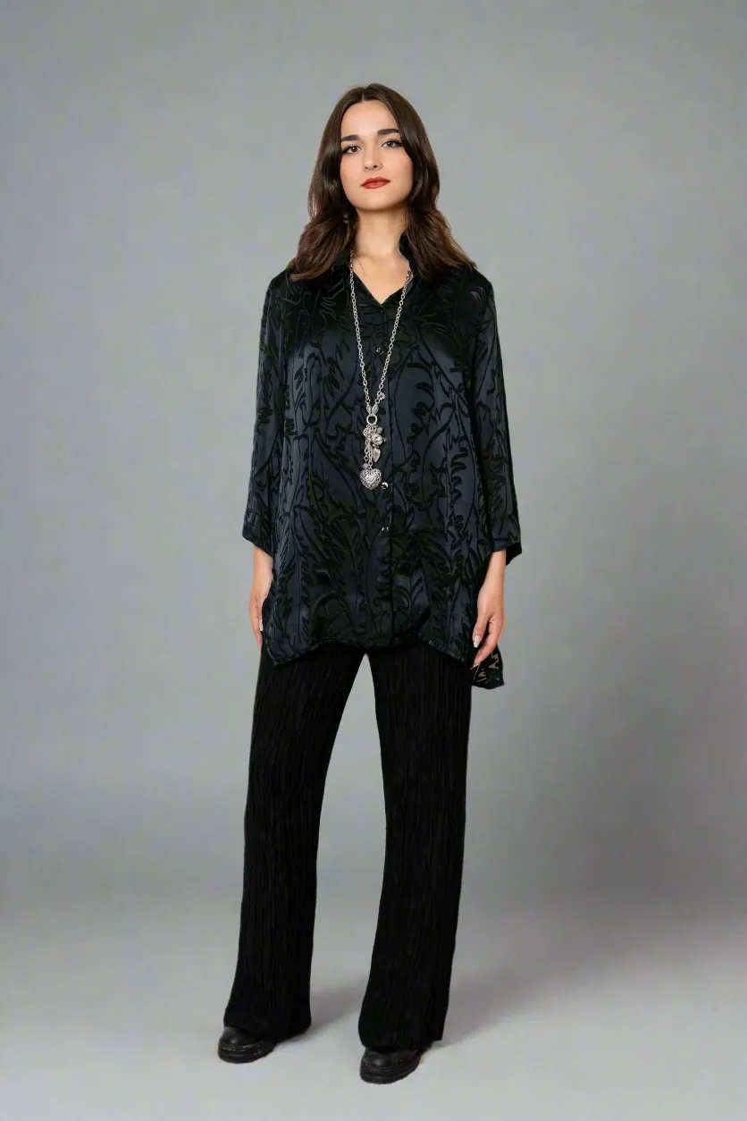 Leaf Print Silk Shirt - Black