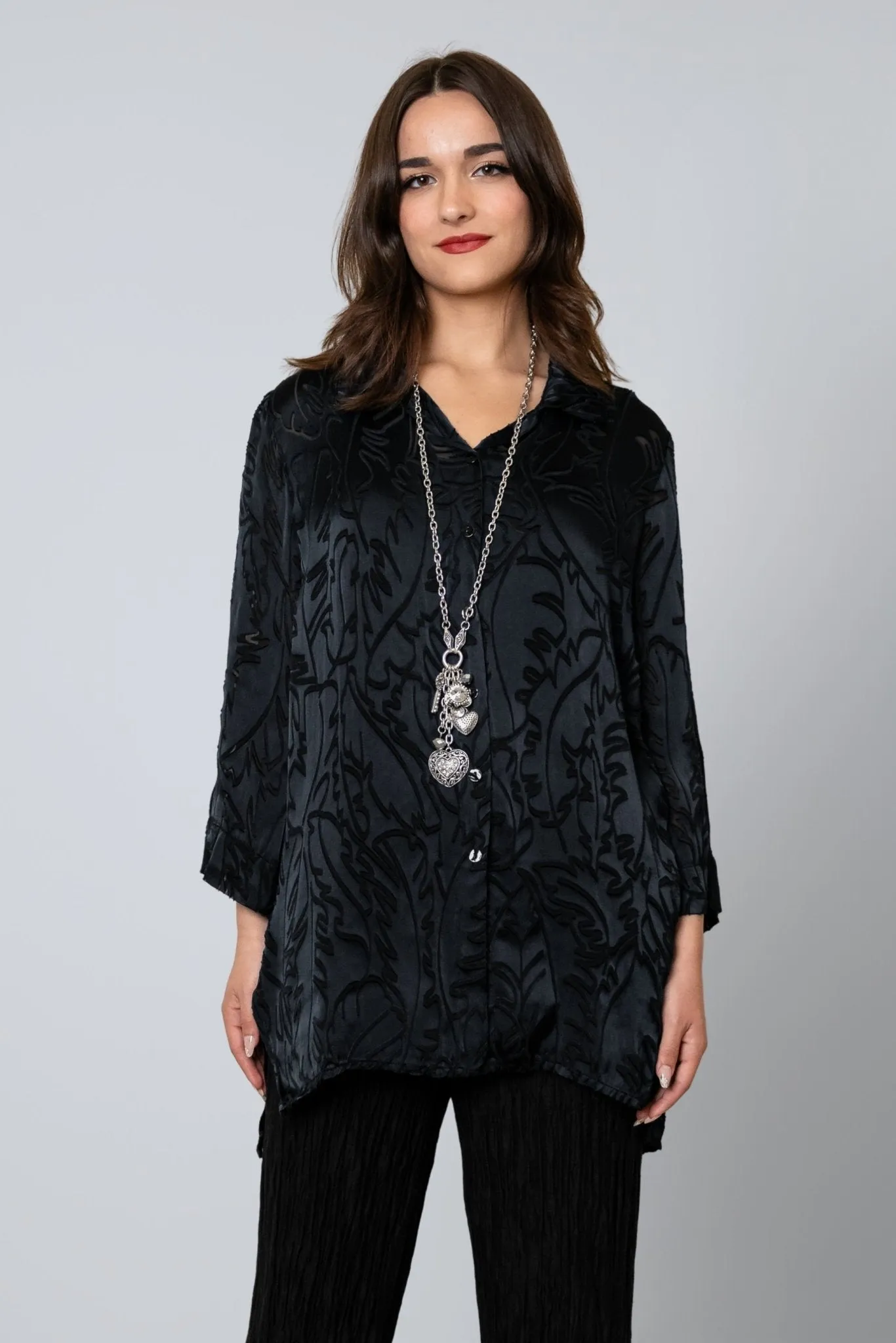 Leaf Print Silk Shirt - Black