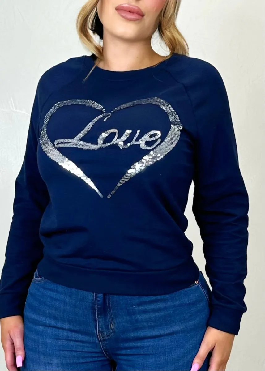 Love Is In The Air Sequin Sweater Navy