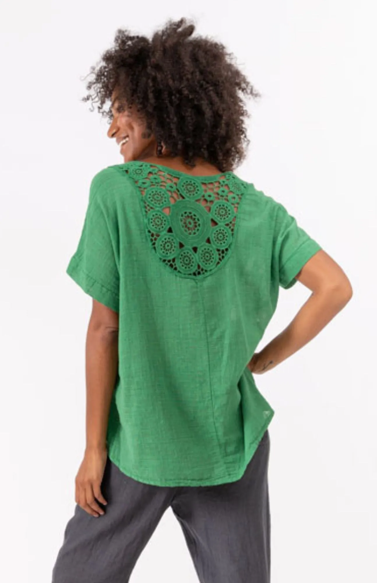 M Made in Italy - Blouse with Crochet Yoke on Back