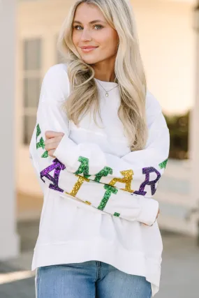 Mardi Gras Y'all White Varsity Pullover