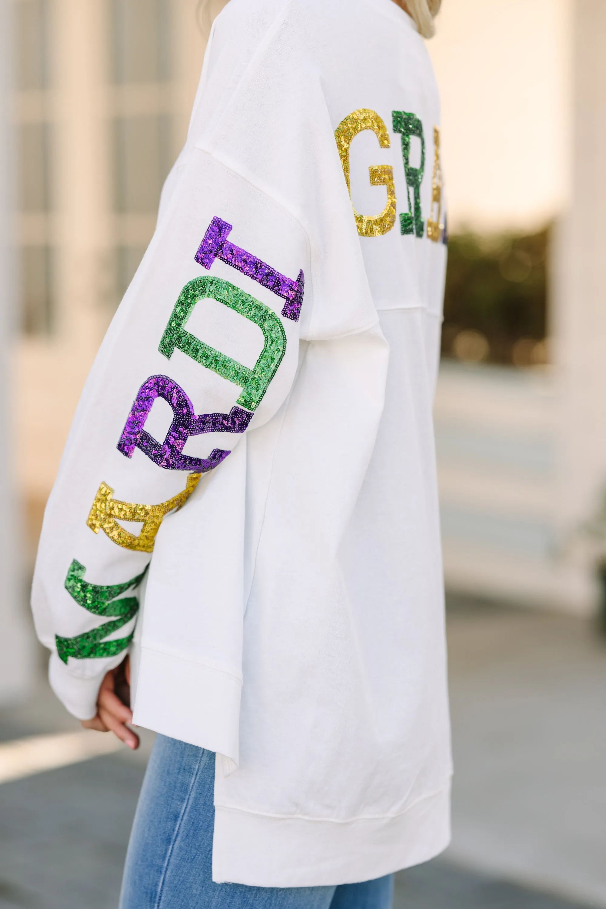 Mardi Gras Y'all White Varsity Pullover