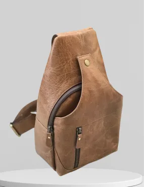 Modern Leather Chest Bag - Caramel