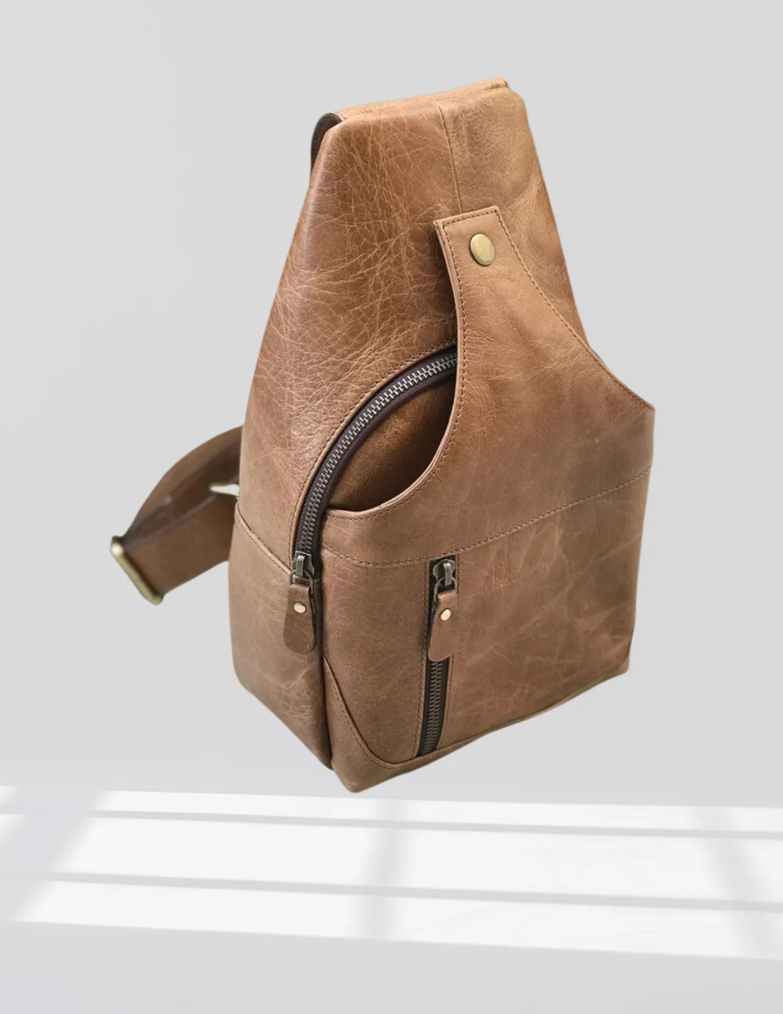 Modern Leather Chest Bag - Caramel