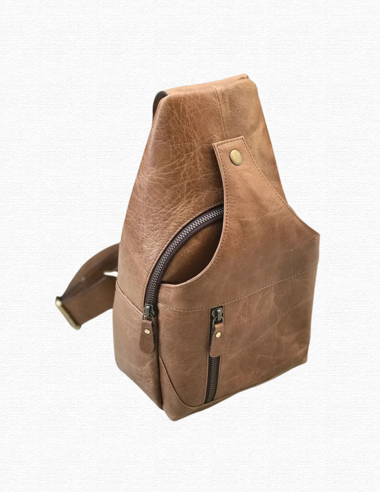 Modern Leather Chest Bag - Caramel