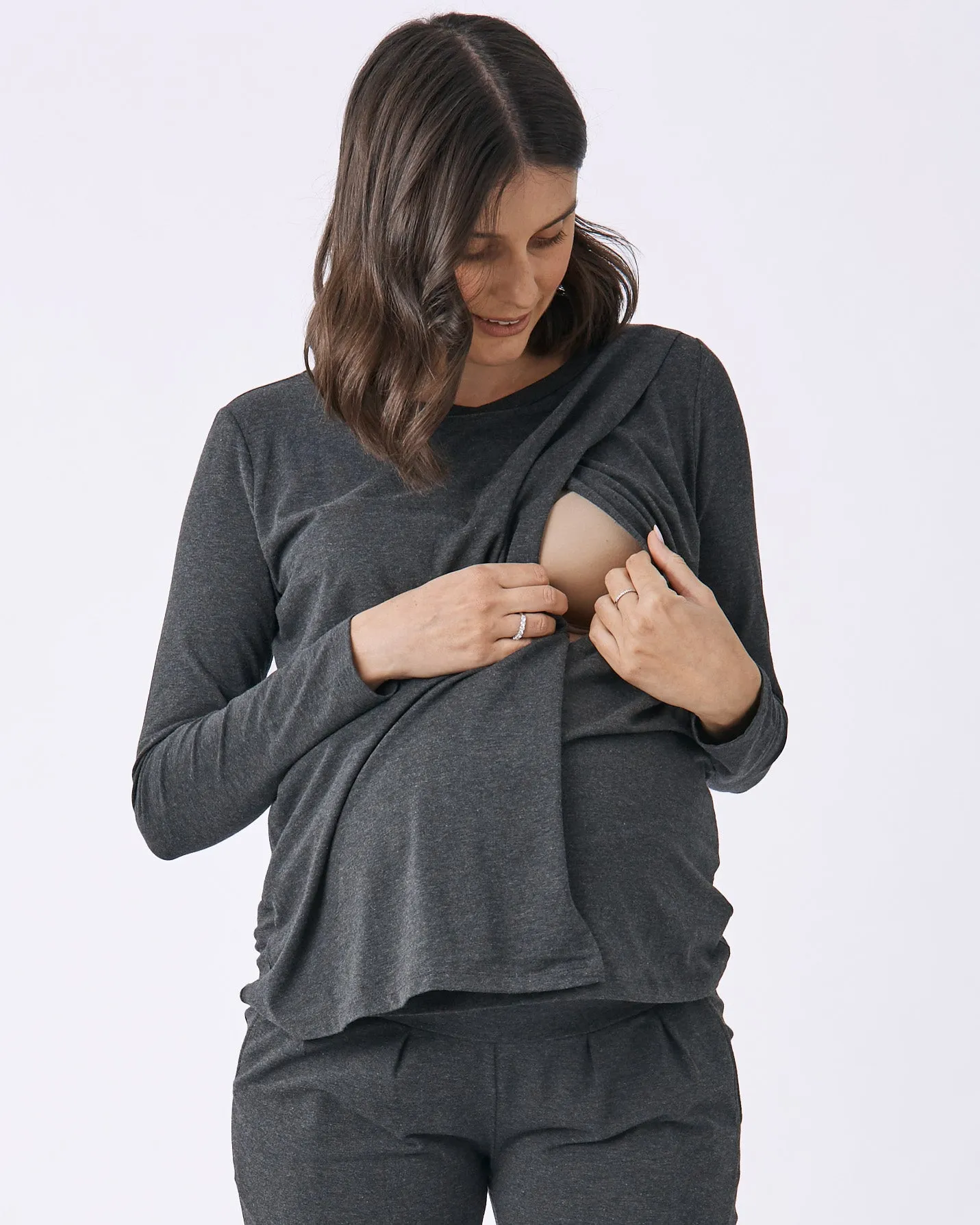 Monique Long Sleeve  Nursing Petal Top - Charcoal