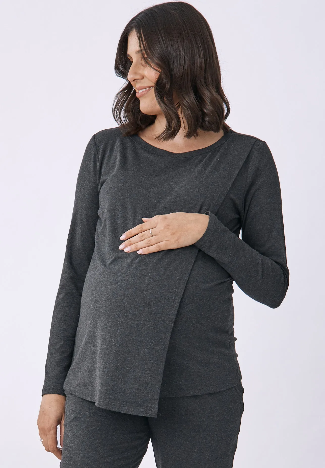 Monique Long Sleeve  Nursing Petal Top - Charcoal