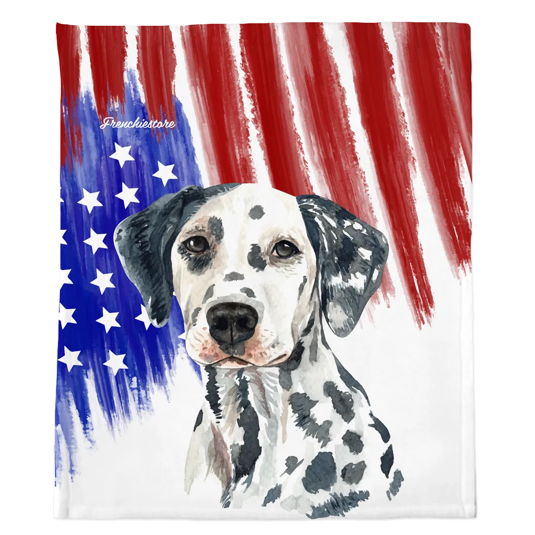 Patriotic Dalmatian Blanket | American dog in Watercolors