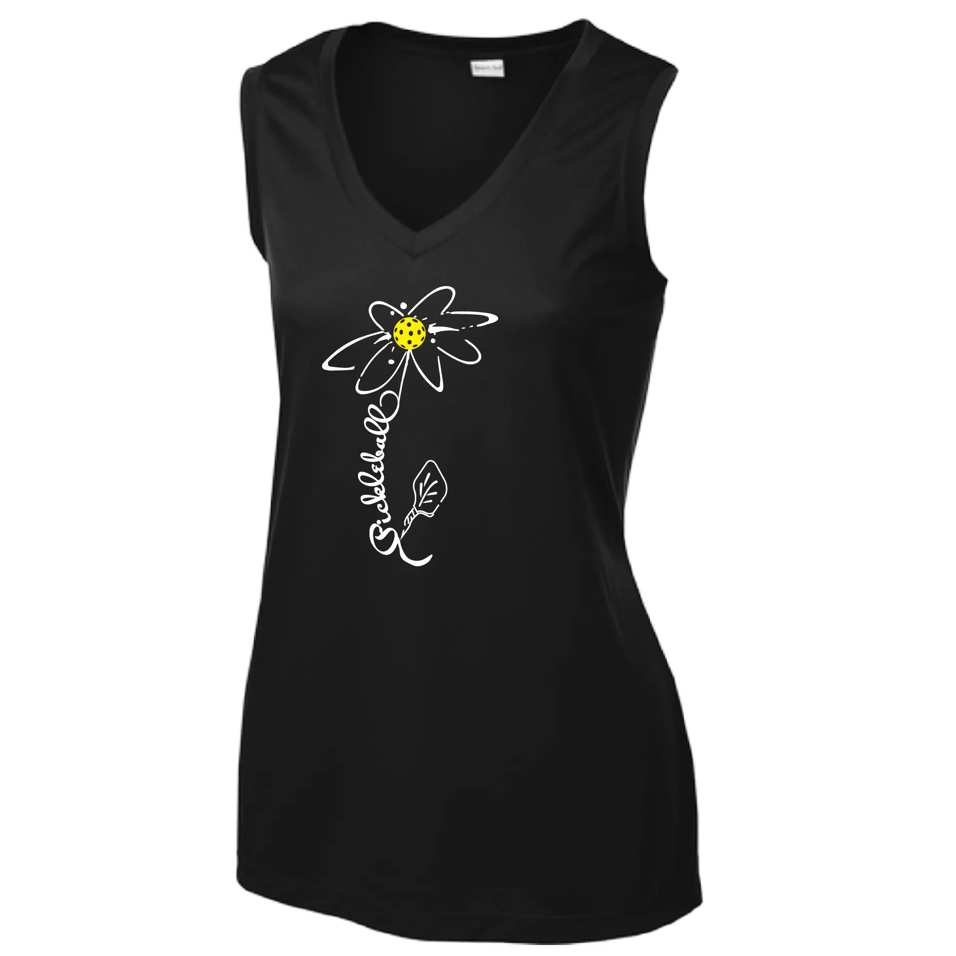 Pickleball Flower (Yellow, Cyan, Green or Rainbow) | Women’s Sleeveless Athletic Shirt | 100% Polyester