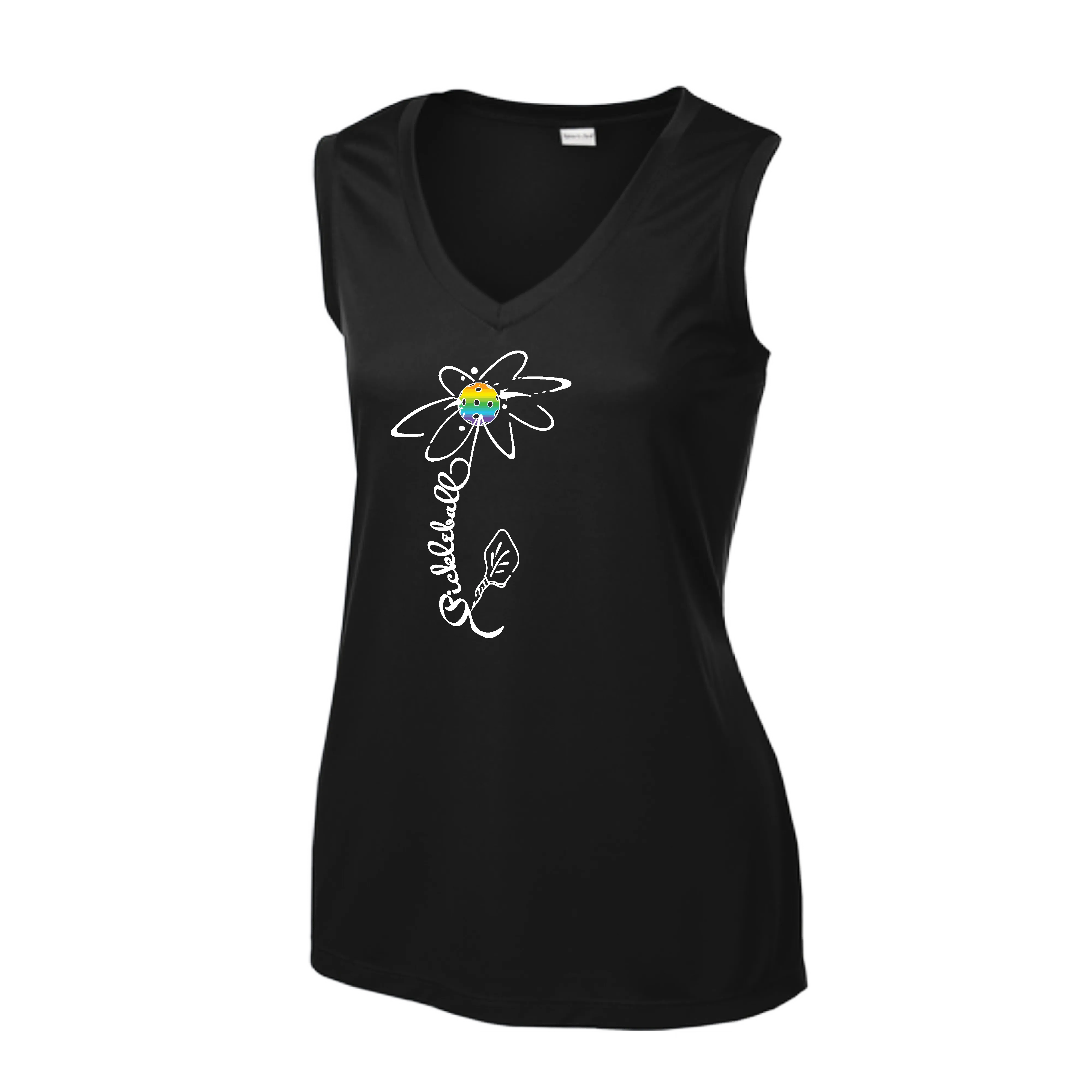 Pickleball Flower (Yellow, Cyan, Green or Rainbow) | Women’s Sleeveless Athletic Shirt | 100% Polyester