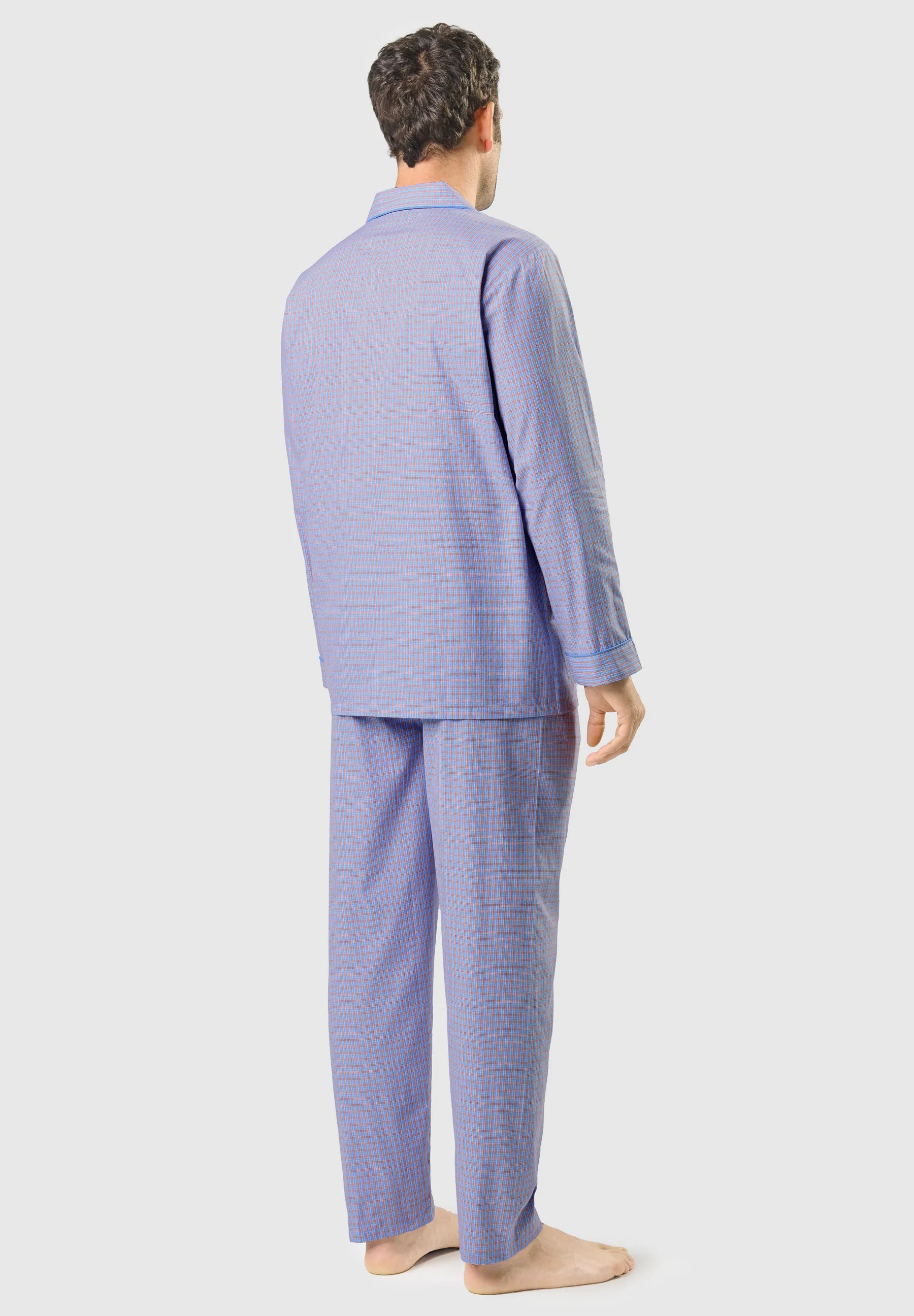 Pijama Hombre Largo Solapa Popelín Cuadros - Azul 1538_30