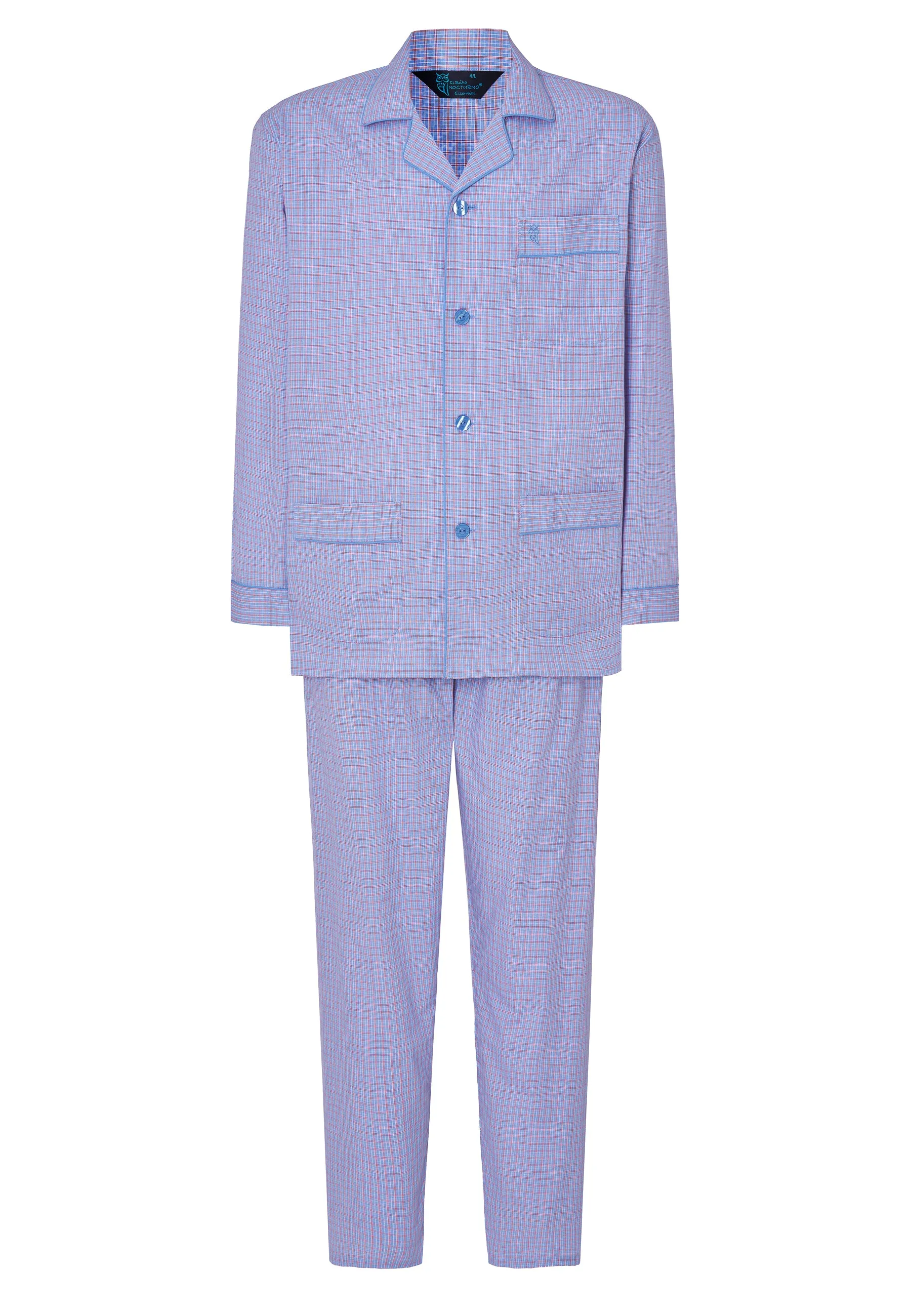 Pijama Hombre Largo Solapa Popelín Cuadros - Azul 1538_30