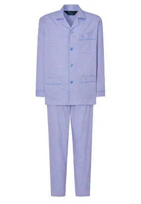 Pijama Hombre Largo Solapa Popelín Cuadros - Azul 1538_30