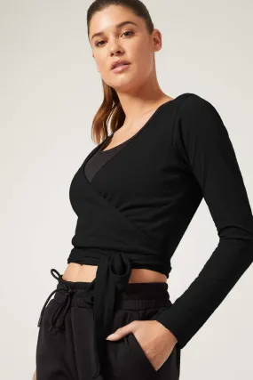 Priscilla Long Sleeve Wrap Top Black