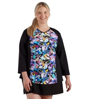 QuikEnergy 3/4 Sleeve Swim and Sun Top South Pacific Black - FINAL SALE