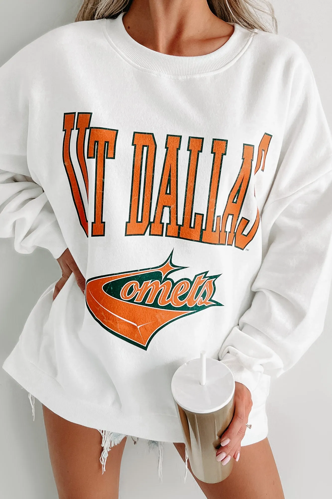 "UT Dallas Comets" Graphic Crewneck (White)