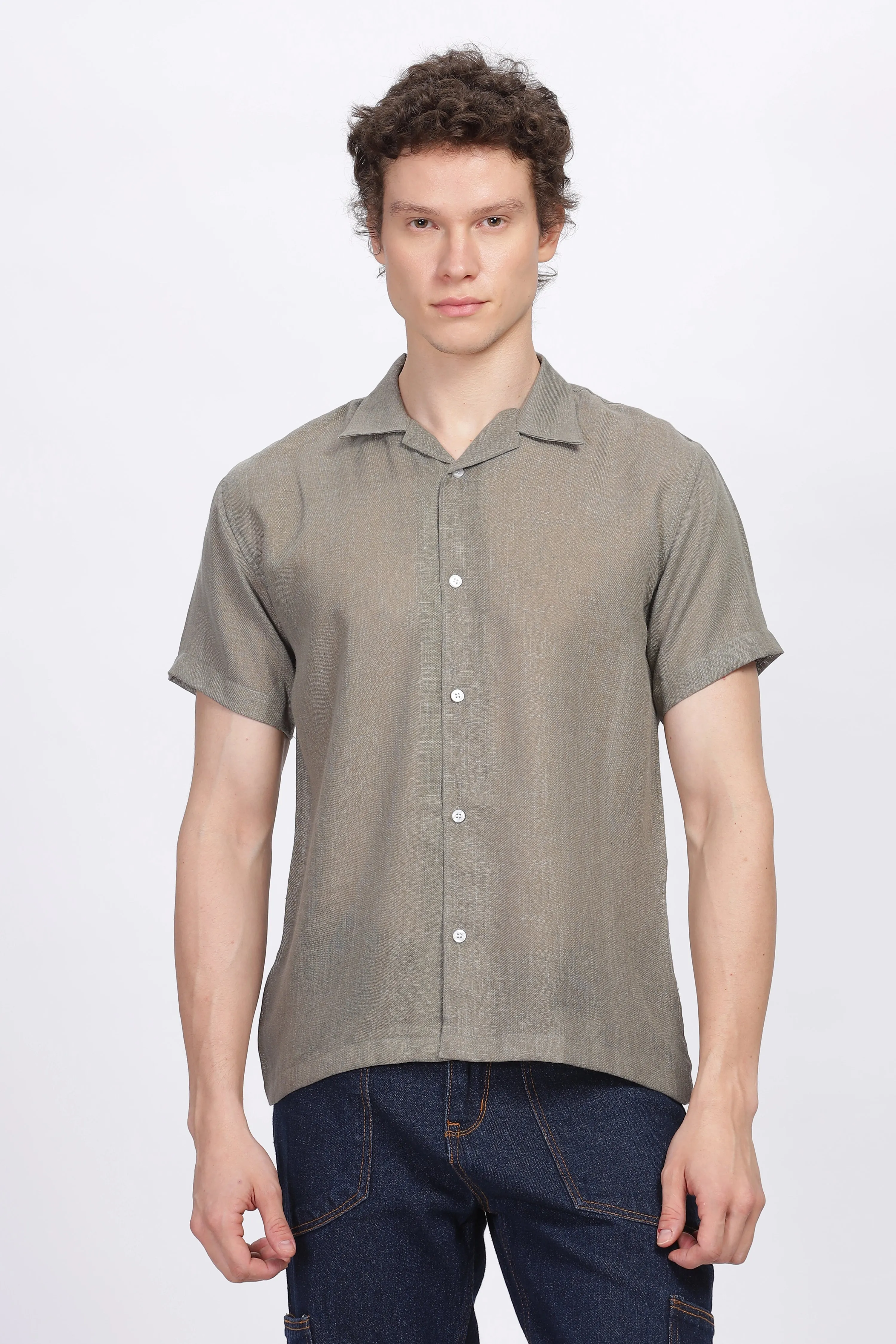 Sage half sleeve linen shirt for men