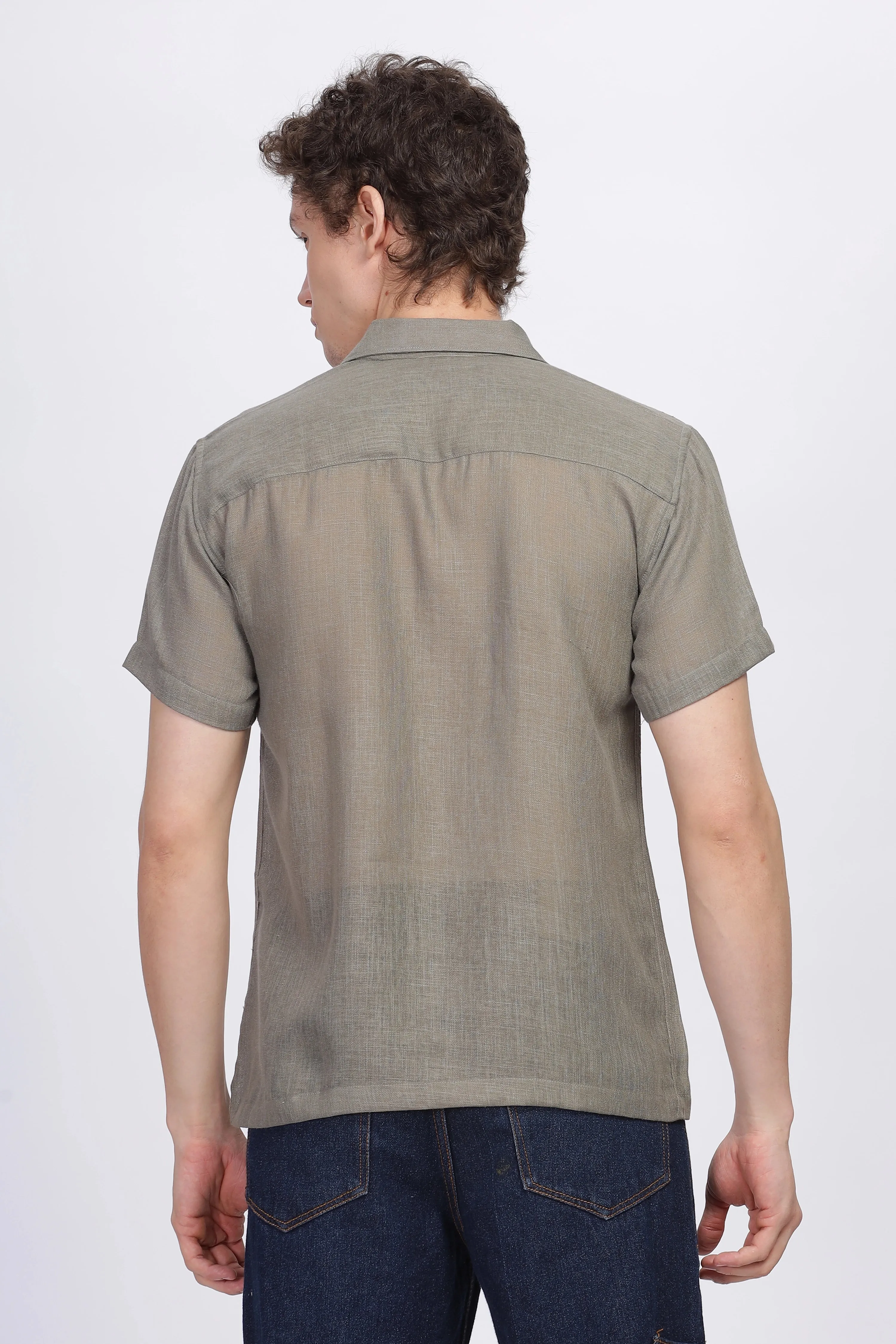 Sage half sleeve linen shirt for men