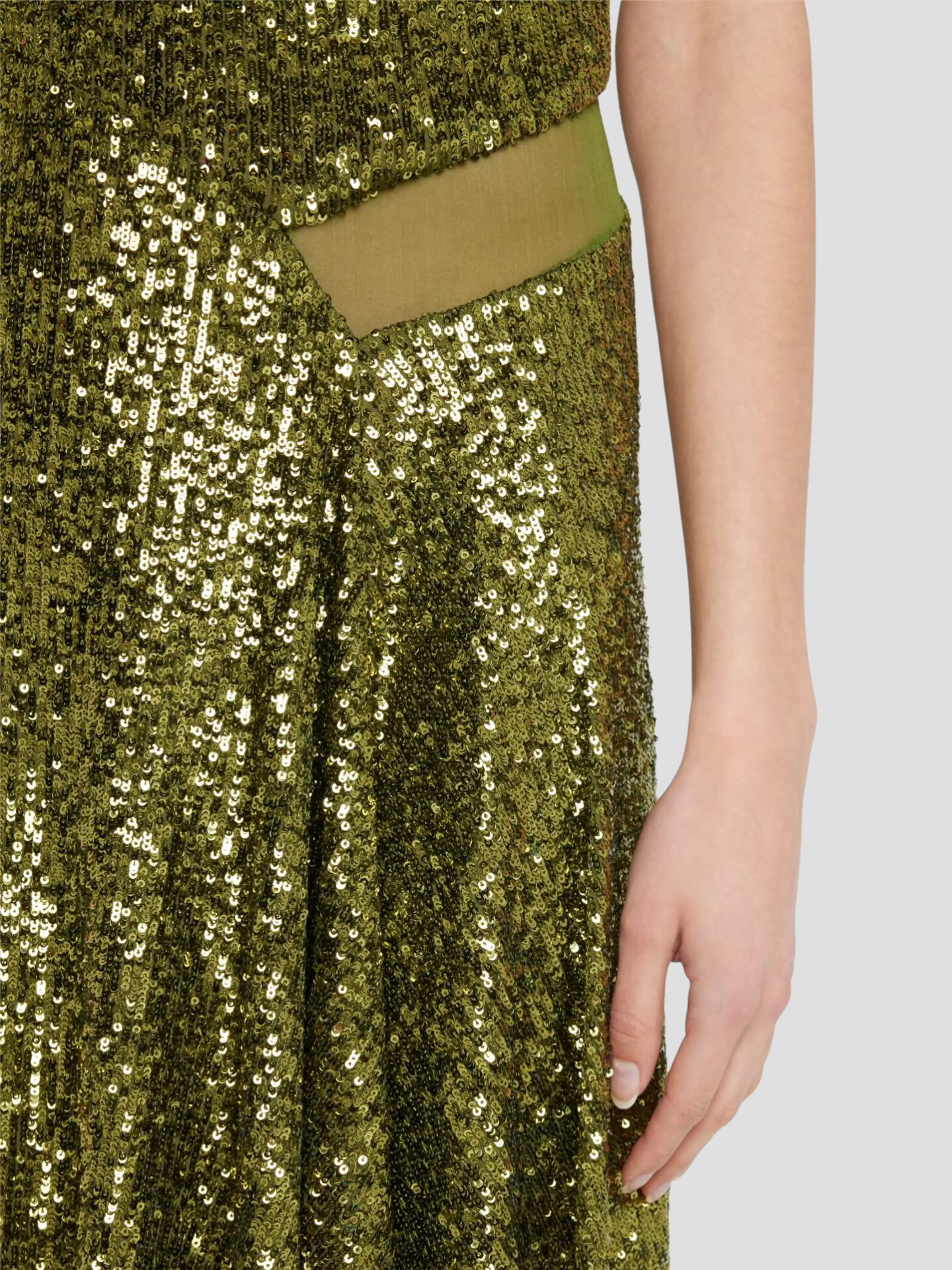 Sequin and Chiffon Sleeveless Dress in Green