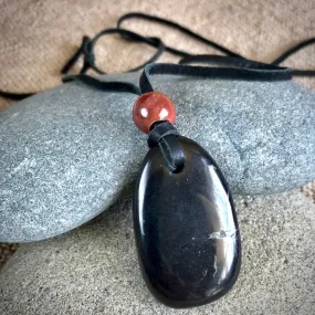 Shungite Medallion w/Jasper Bead, Pendant, Unisex Necklace