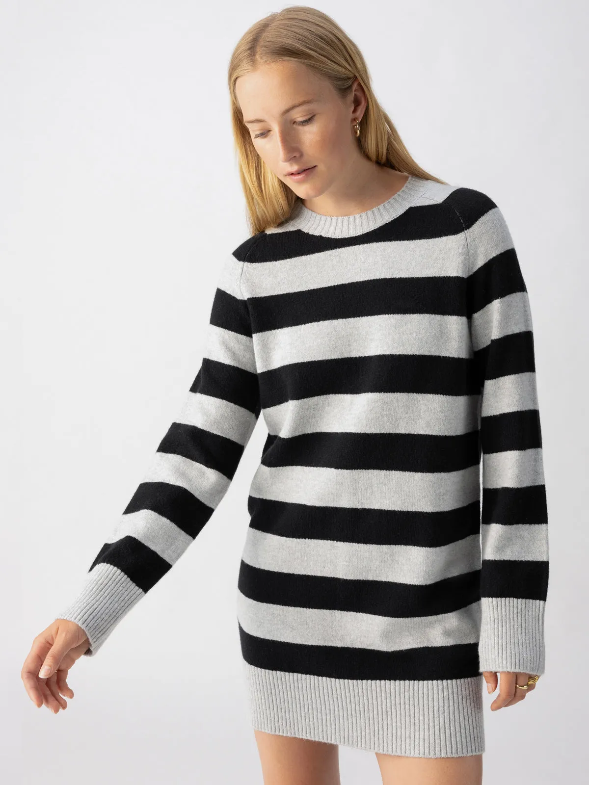 So Soft Sweater Dress Heather Grey Black Stripe