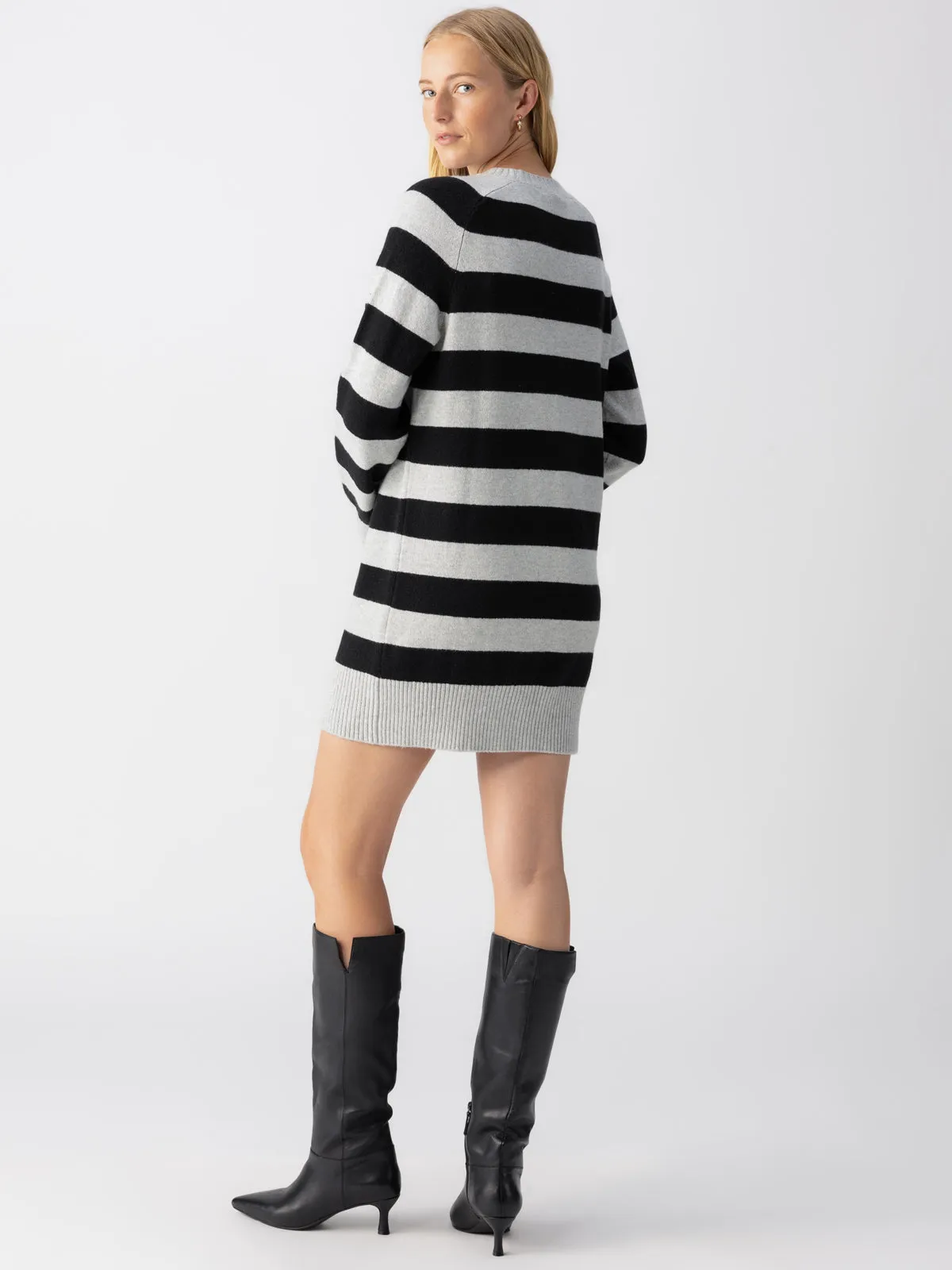 So Soft Sweater Dress Heather Grey Black Stripe