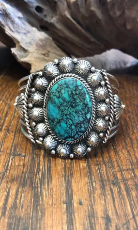 SOUTHWEST CHARMER E Richards Navajo Hogan Beads Silver & Turquoise Cuff